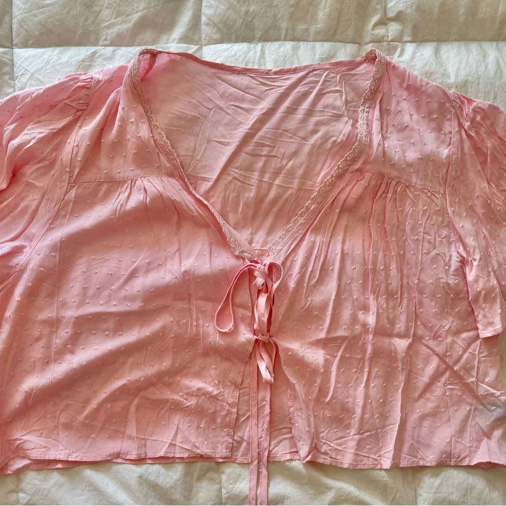 Pink Cropped Tie-up Blouse
